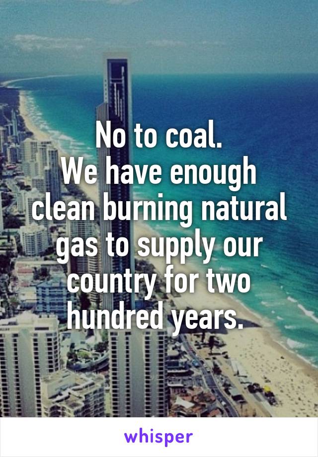 No to coal.
We have enough clean burning natural gas to supply our country for two hundred years. 