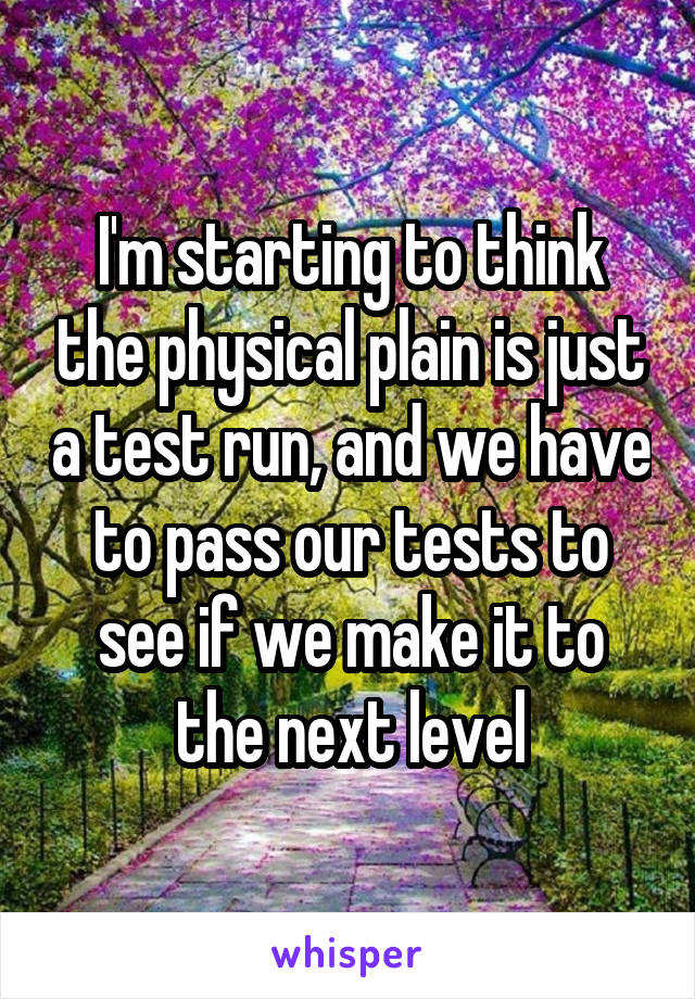 I'm starting to think the physical plain is just a test run, and we have to pass our tests to see if we make it to the next level