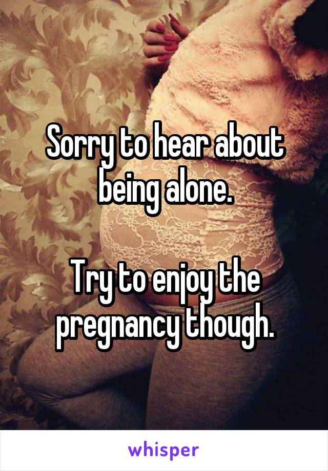 Sorry to hear about being alone.

Try to enjoy the pregnancy though.