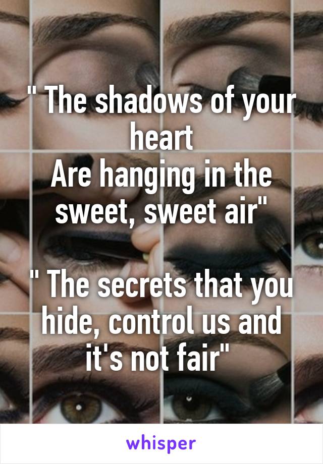 " The shadows of your heart
Are hanging in the sweet, sweet air"

" The secrets that you hide, control us and it's not fair" 