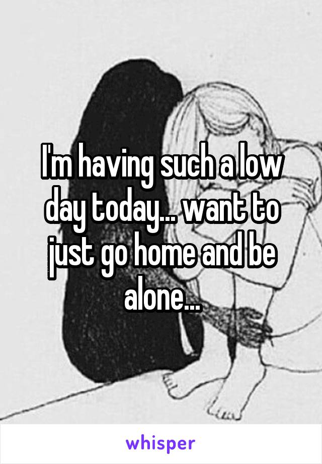 I'm having such a low day today... want to just go home and be alone...