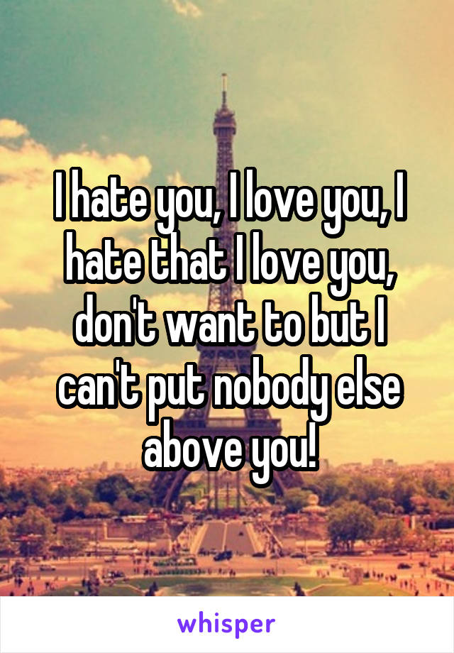 I hate you, I love you, I hate that I love you, don't want to but I can't put nobody else above you!