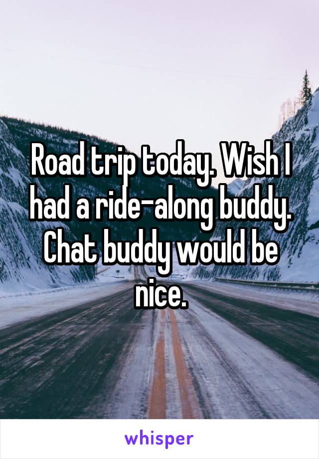 Road trip today. Wish I had a ride-along buddy. Chat buddy would be nice.