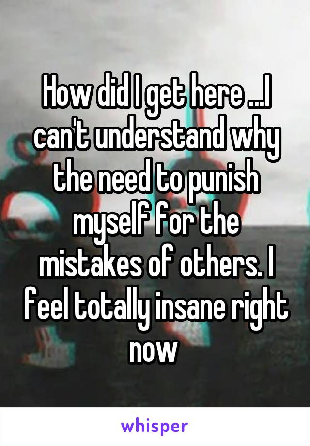 How did I get here ...I can't understand why the need to punish myself for the mistakes of others. I feel totally insane right now 