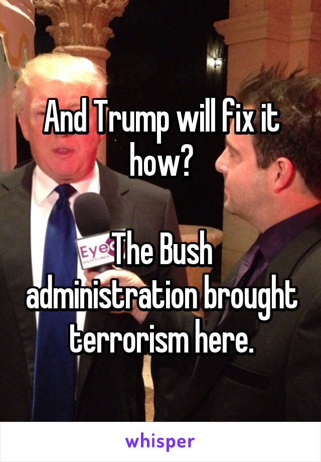 And Trump will fix it how?

The Bush administration brought terrorism here.
