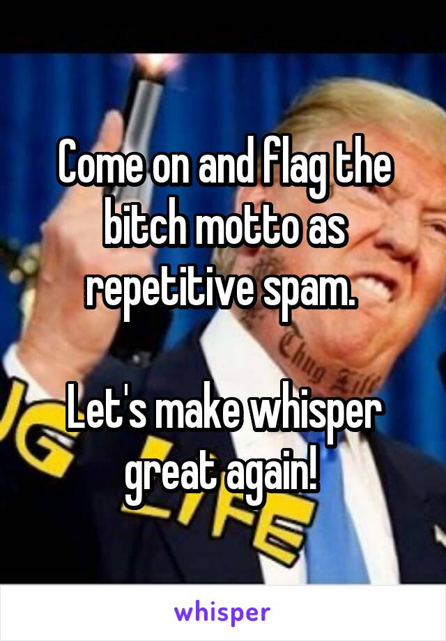 Come on and flag the bitch motto as repetitive spam. 

Let's make whisper great again! 