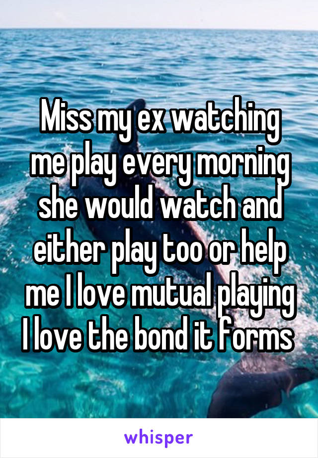 Miss my ex watching me play every morning she would watch and either play too or help me I love mutual playing I love the bond it forms 