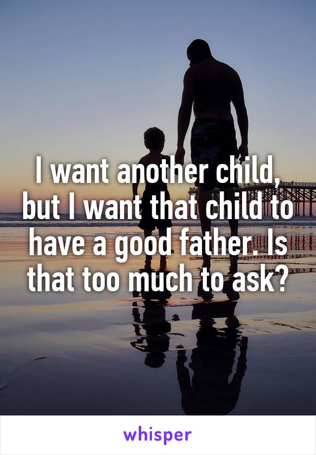 I want another child, but I want that child to have a good father. Is that too much to ask?