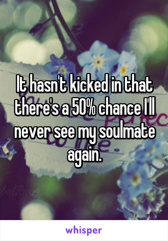 It hasn't kicked in that there's a 50% chance I'll never see my soulmate again.