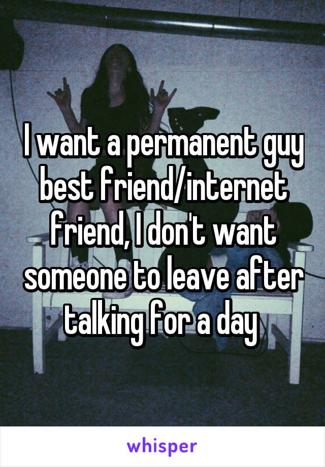 I want a permanent guy best friend/internet friend, I don't want someone to leave after talking for a day 