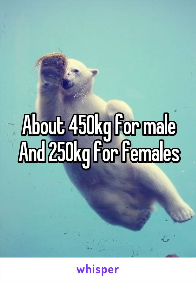 About 450kg for male
And 250kg for females
