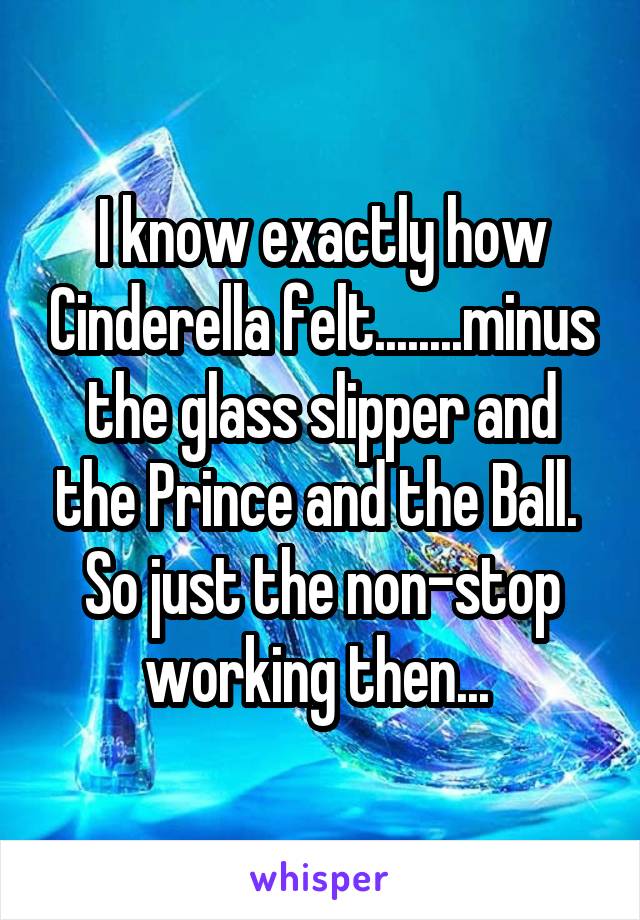 I know exactly how Cinderella felt........minus the glass slipper and the Prince and the Ball.  So just the non-stop working then... 