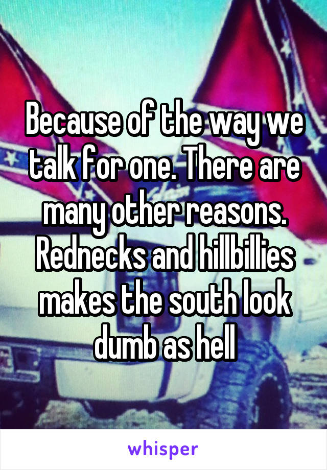 Because of the way we talk for one. There are many other reasons. Rednecks and hillbillies makes the south look dumb as hell