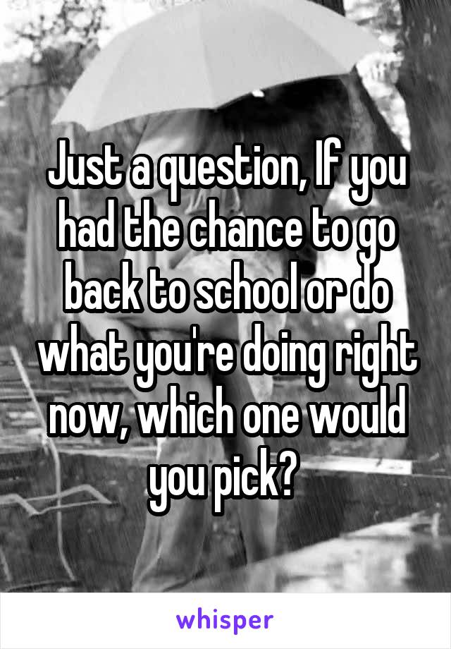 Just a question, If you had the chance to go back to school or do what you're doing right now, which one would you pick? 