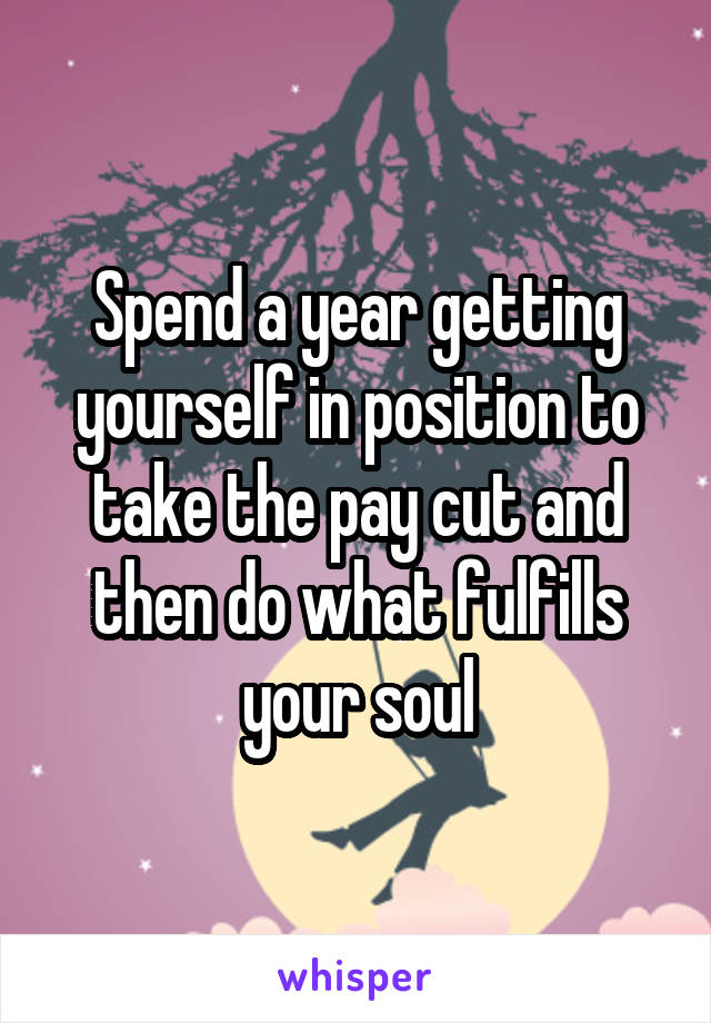 Spend a year getting yourself in position to take the pay cut and then do what fulfills your soul