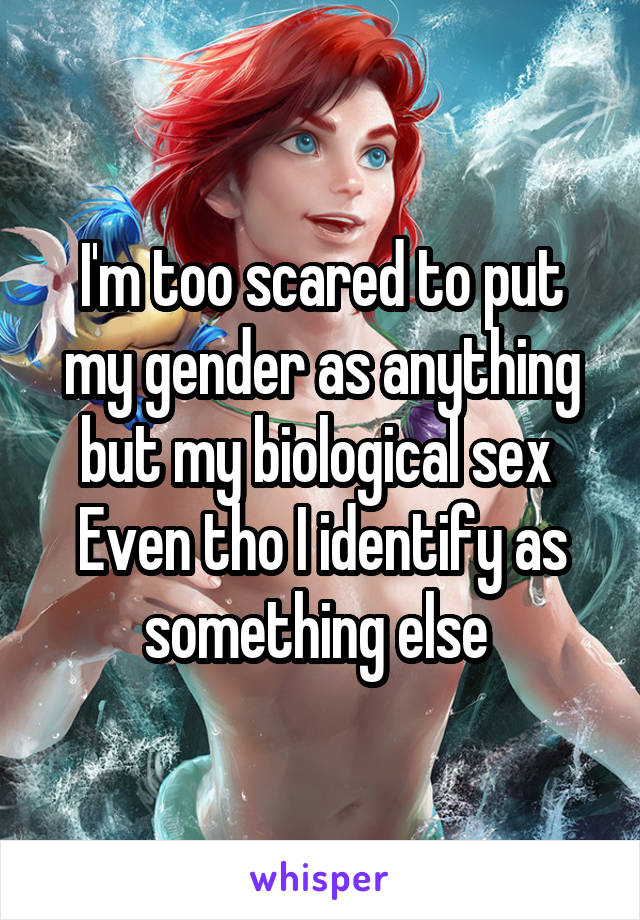 I'm too scared to put my gender as anything but my biological sex 
Even tho I identify as something else 