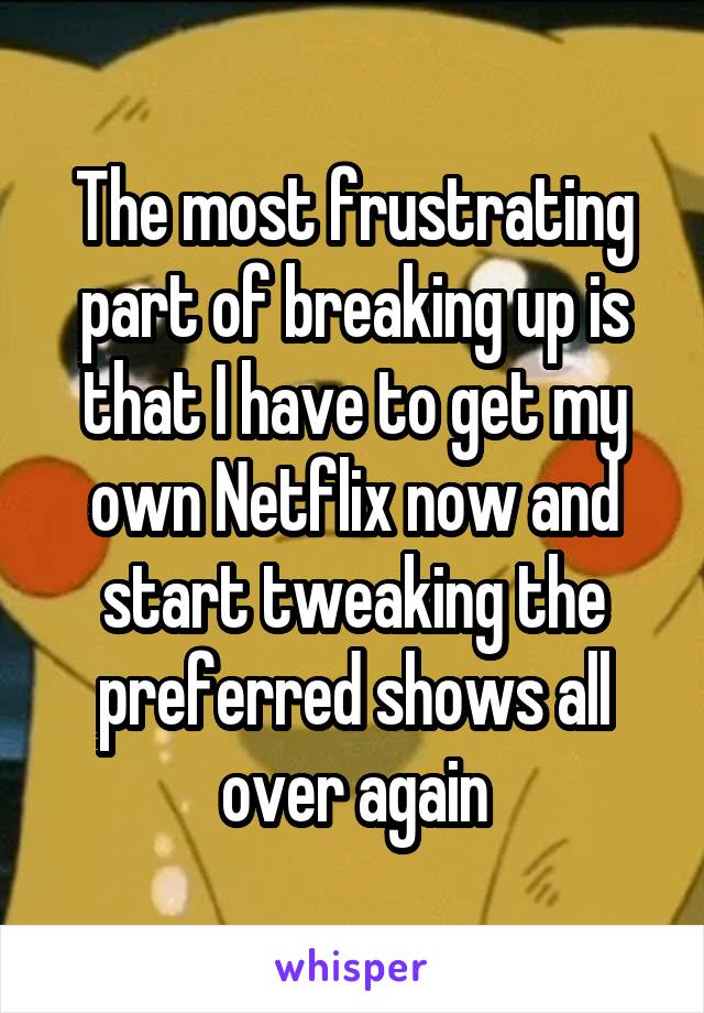 The most frustrating part of breaking up is that I have to get my own Netflix now and start tweaking the preferred shows all over again