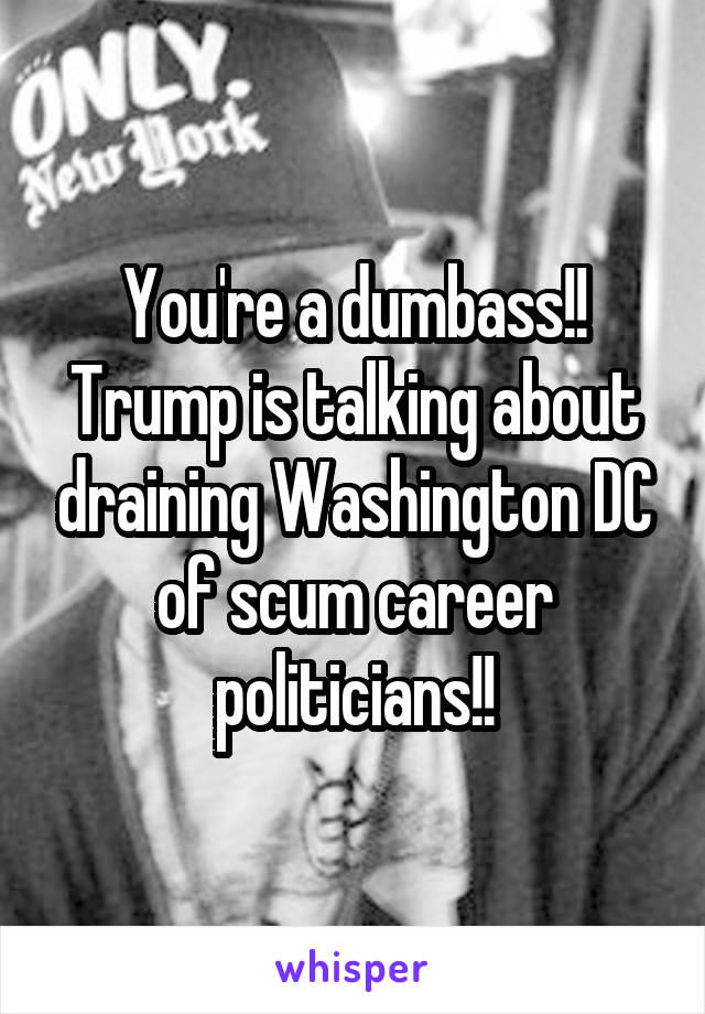 You're a dumbass!! Trump is talking about draining Washington DC of scum career politicians!!