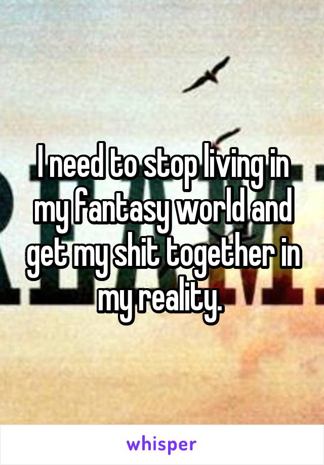 I need to stop living in my fantasy world and get my shit together in my reality. 