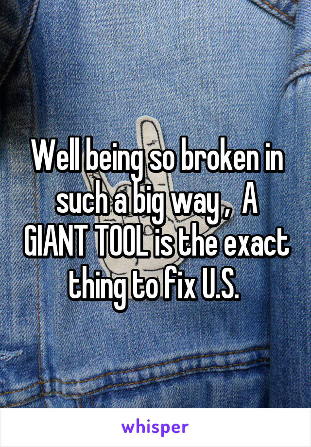 Well being so broken in such a big way ,  A GIANT TOOL is the exact thing to fix U.S. 