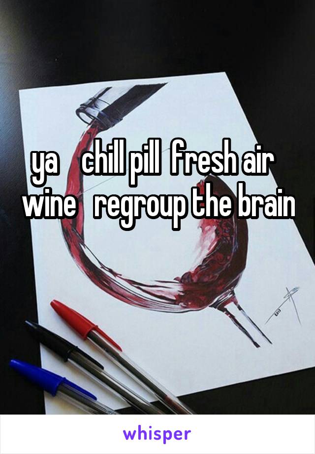 ya    chill pill  fresh air   wine   regroup the brain 
