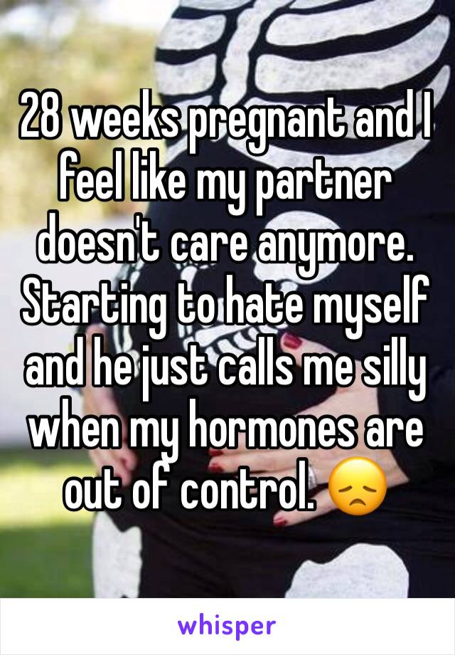 28 weeks pregnant and I feel like my partner doesn't care anymore. Starting to hate myself and he just calls me silly when my hormones are out of control. 😞