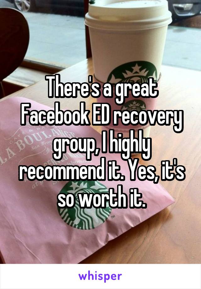 There's a great Facebook ED recovery group, I highly recommend it. Yes, it's so worth it.