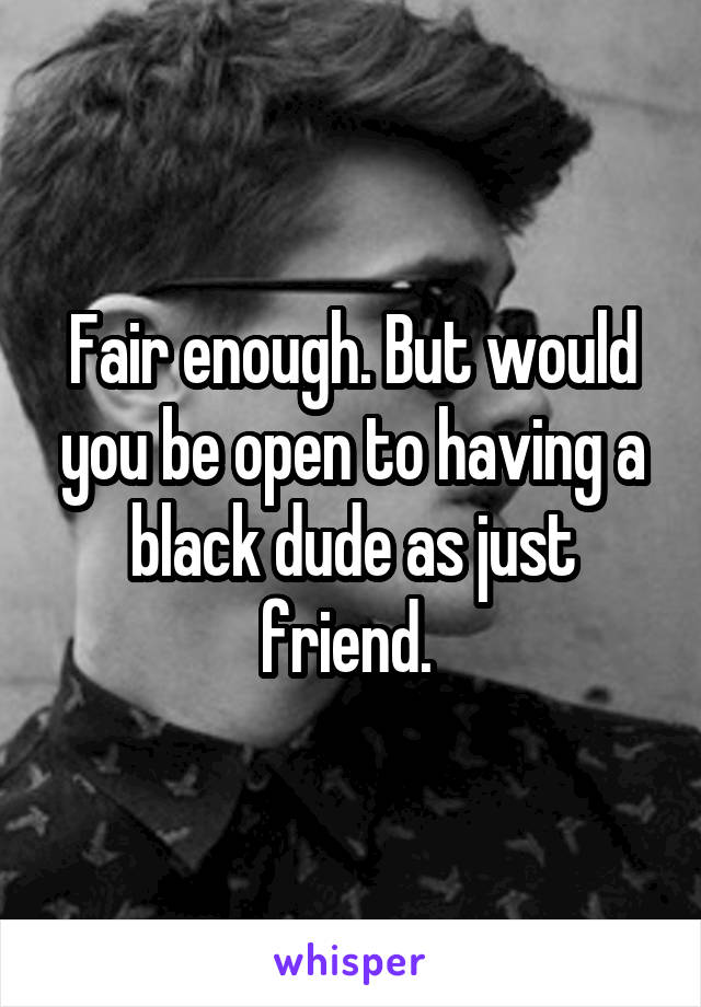 Fair enough. But would you be open to having a black dude as just friend. 