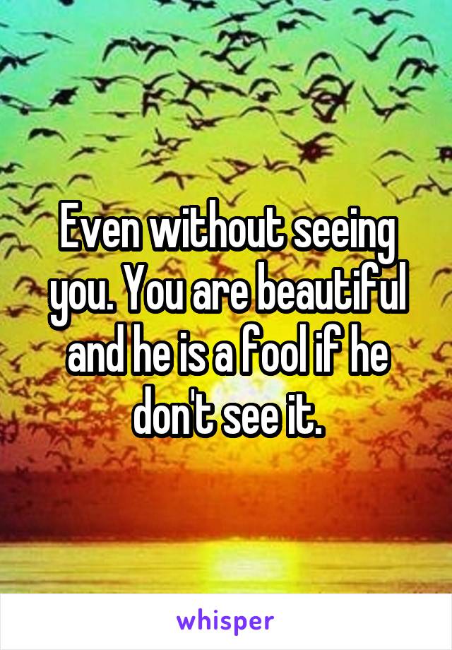 Even without seeing you. You are beautiful and he is a fool if he don't see it.