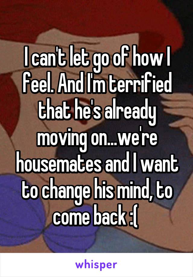 I can't let go of how I feel. And I'm terrified that he's already moving on...we're housemates and I want to change his mind, to come back :( 