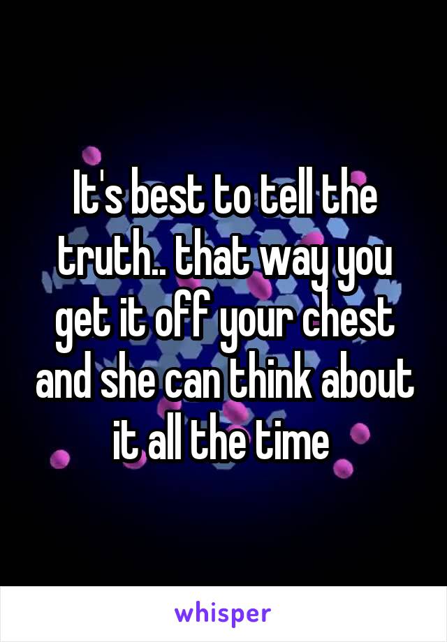 It's best to tell the truth.. that way you get it off your chest and she can think about it all the time 