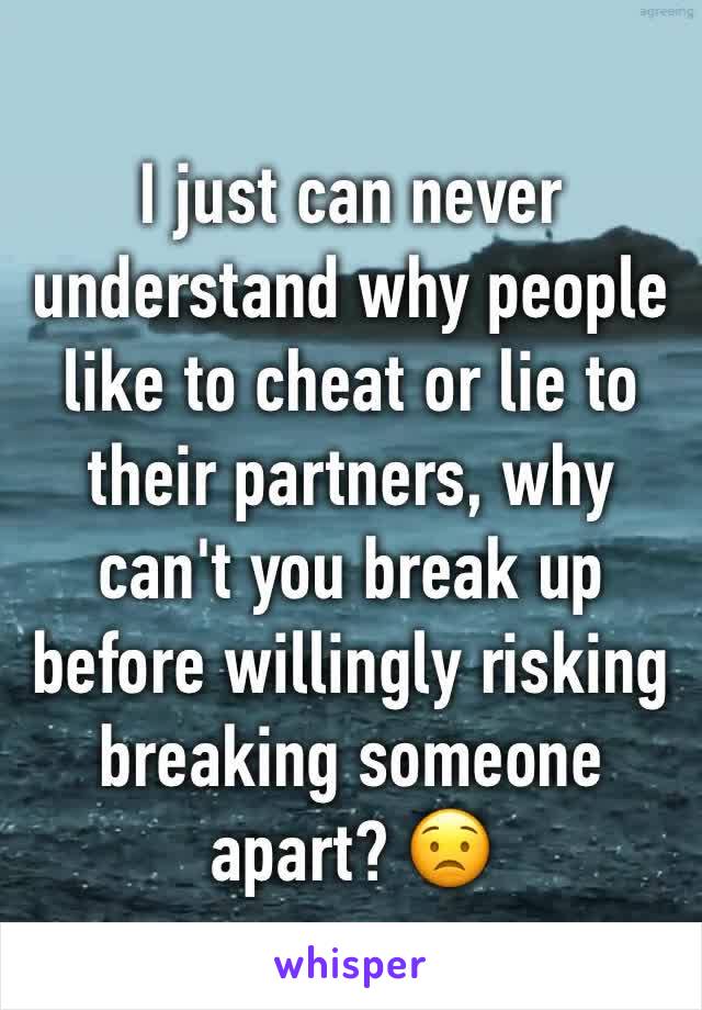 I just can never understand why people like to cheat or lie to their partners, why can't you break up before willingly risking breaking someone apart? 😟