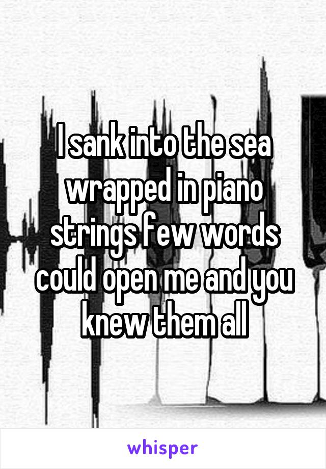 I sank into the sea wrapped in piano strings few words could open me and you knew them all