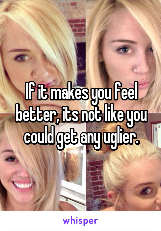If it makes you feel better, its not like you could get any uglier.