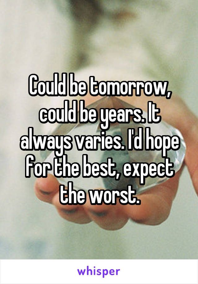 Could be tomorrow, could be years. It always varies. I'd hope for the best, expect the worst.