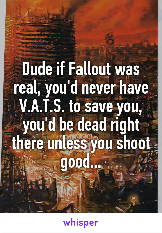Dude if Fallout was real, you'd never have V.A.T.S. to save you, you'd be dead right there unless you shoot good...
