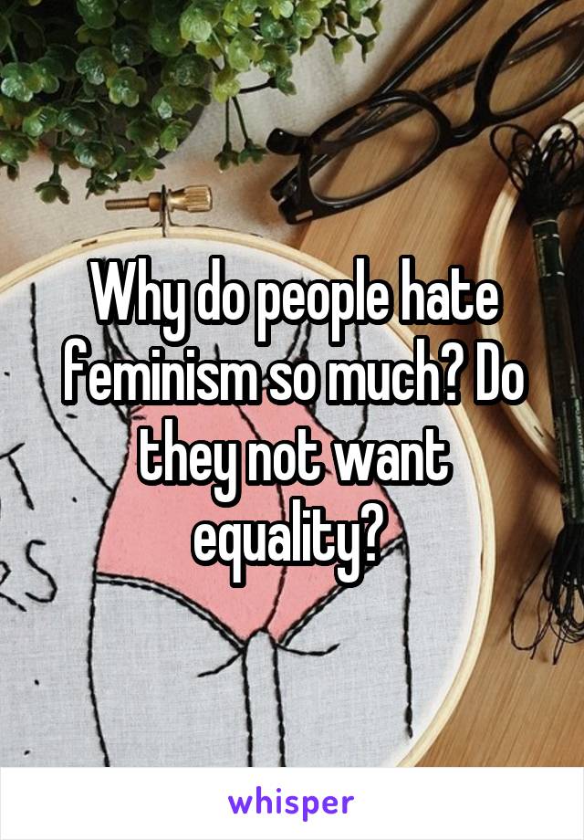 Why do people hate feminism so much? Do they not want equality? 