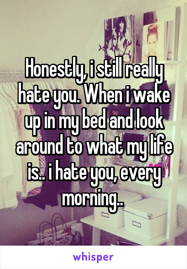 Honestly, i still really hate you. When i wake up in my bed and look around to what my life is.. i hate you, every morning.. 
