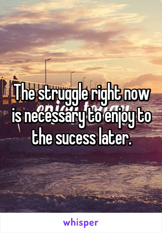 The struggle right now is necessary to enjoy to the sucess later.