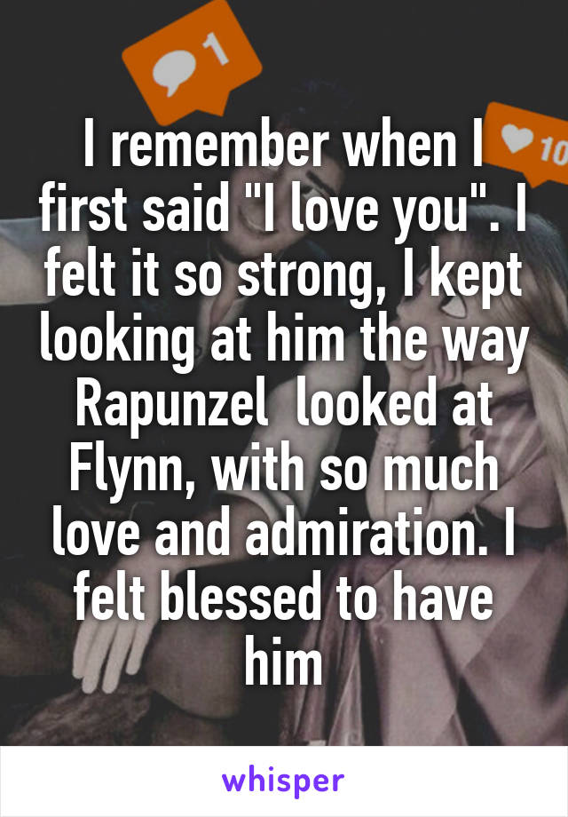 I remember when I first said "I love you". I felt it so strong, I kept looking at him the way Rapunzel  looked at Flynn, with so much love and admiration. I felt blessed to have him
