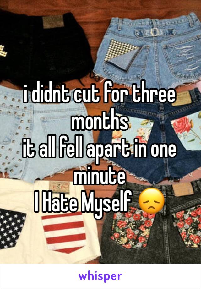 i didnt cut for three months 
it all fell apart in one minute 
I Hate Myself 😞