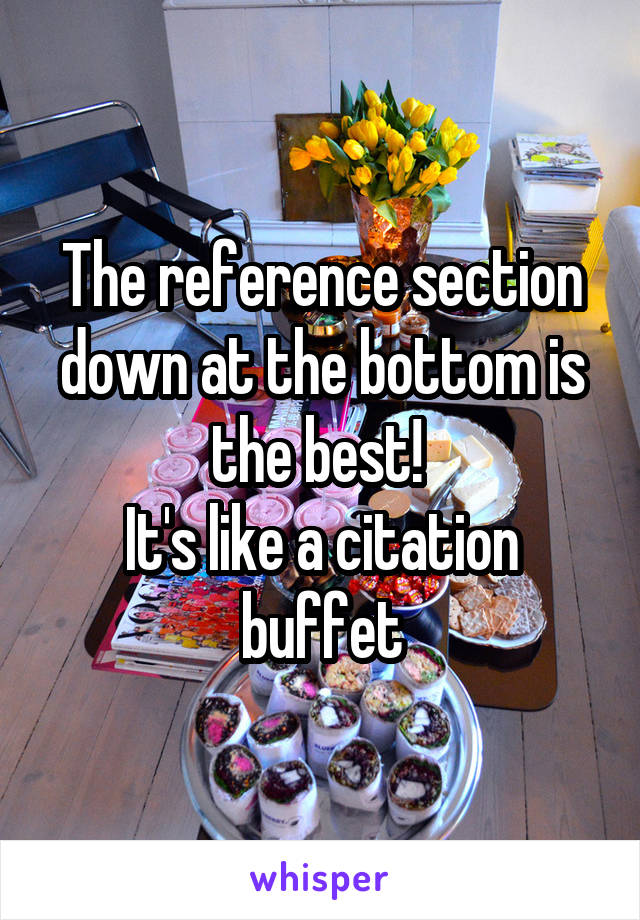 The reference section down at the bottom is the best! 
It's like a citation buffet