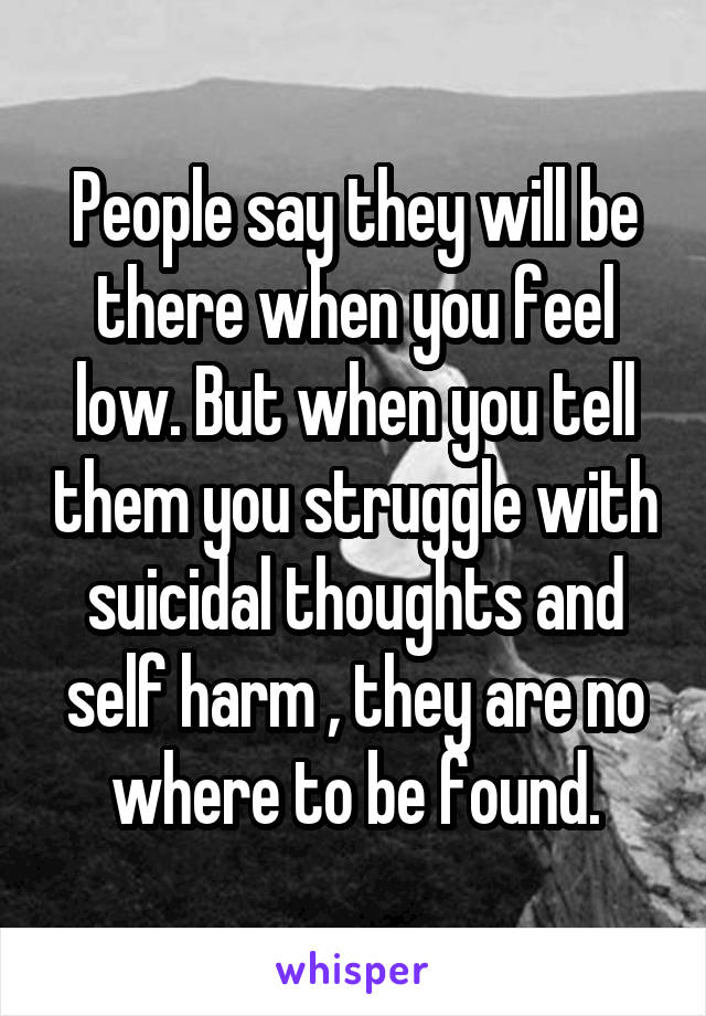People say they will be there when you feel low. But when you tell them you struggle with suicidal thoughts and self harm , they are no where to be found.