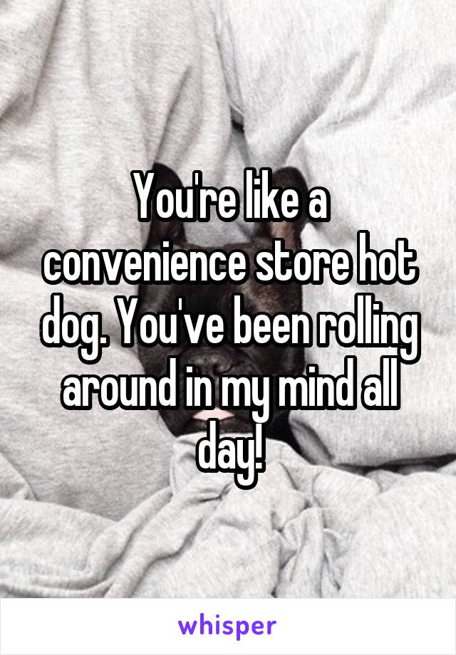 You're like a convenience store hot dog. You've been rolling around in my mind all day!