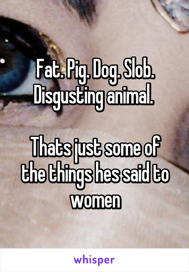 Fat. Pig. Dog. Slob. Disgusting animal. 

Thats just some of the things hes said to women