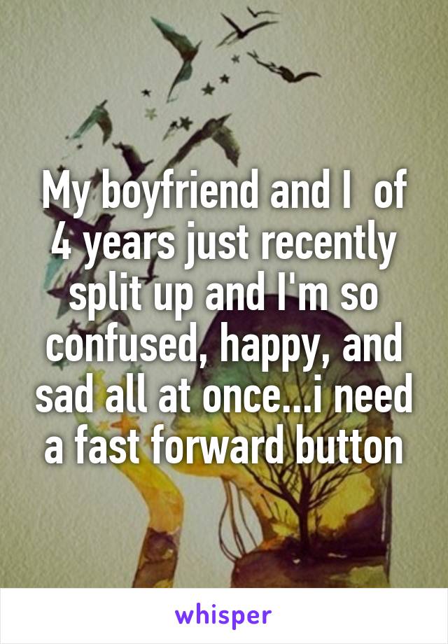 My boyfriend and I  of 4 years just recently split up and I'm so confused, happy, and sad all at once...i need a fast forward button
