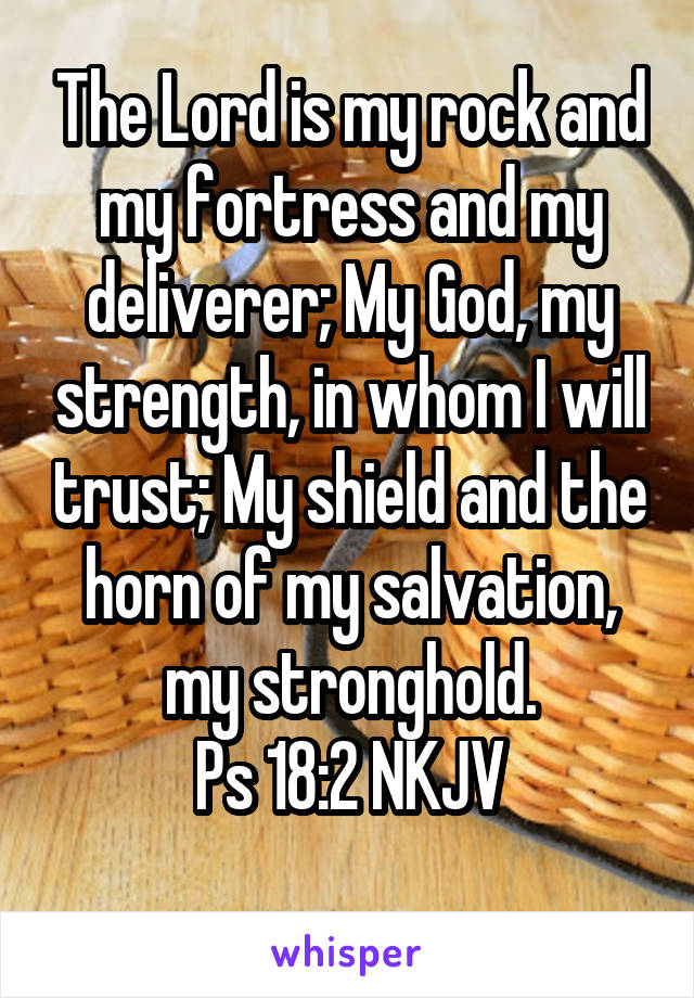 The Lord is my rock and my fortress and my deliverer; My God, my strength, in whom I will trust; My shield and the horn of my salvation, my stronghold.
Ps 18:2 NKJV
