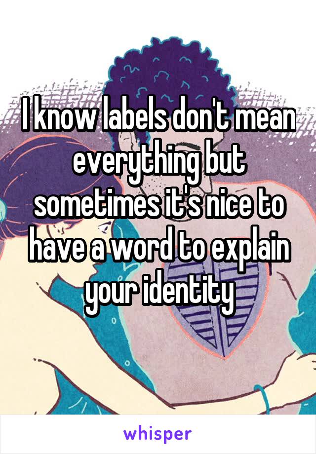I know labels don't mean everything but sometimes it's nice to have a word to explain your identity
