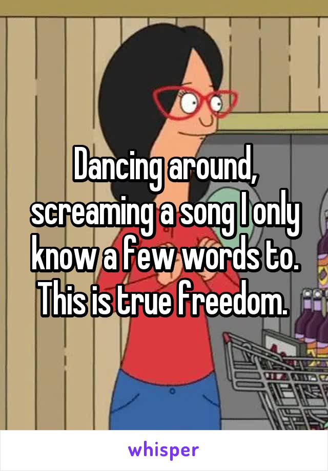 Dancing around, screaming a song I only know a few words to. This is true freedom. 