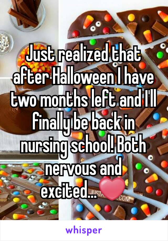 Just realized that after Halloween I have two months left and I'll finally be back in nursing school! Both nervous and excited...❤